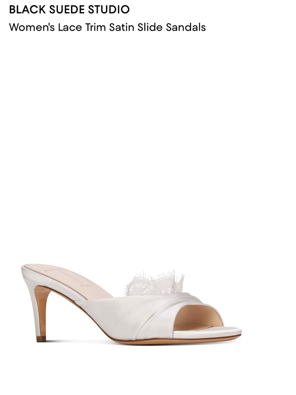 Black Suede Studio - Lacey65 - White Satin Lace-Trim Slide Mules